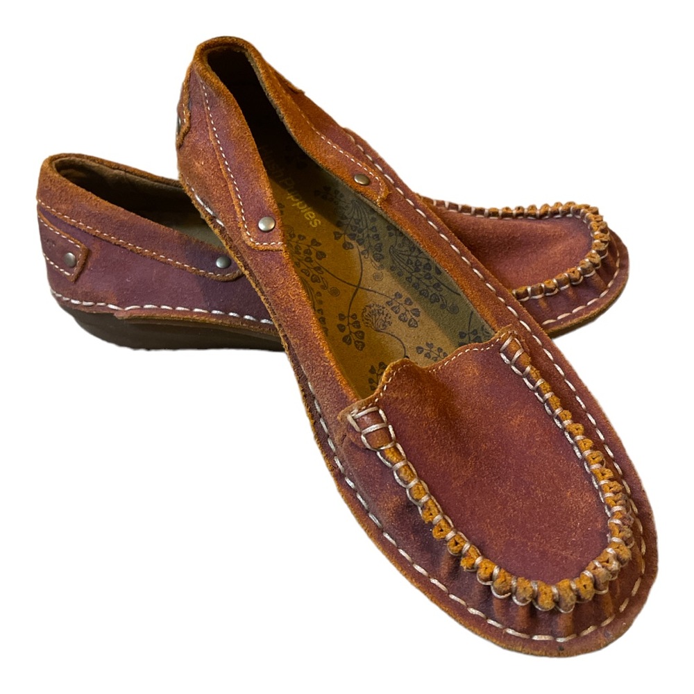 Hush Puppies Brown Leather Loafers Slip-On Flat Shoes